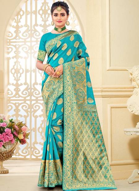 Firozi Colour Santraj New Fancy Wear Latest Banarasi Silk Designer Saree Collection 1017
